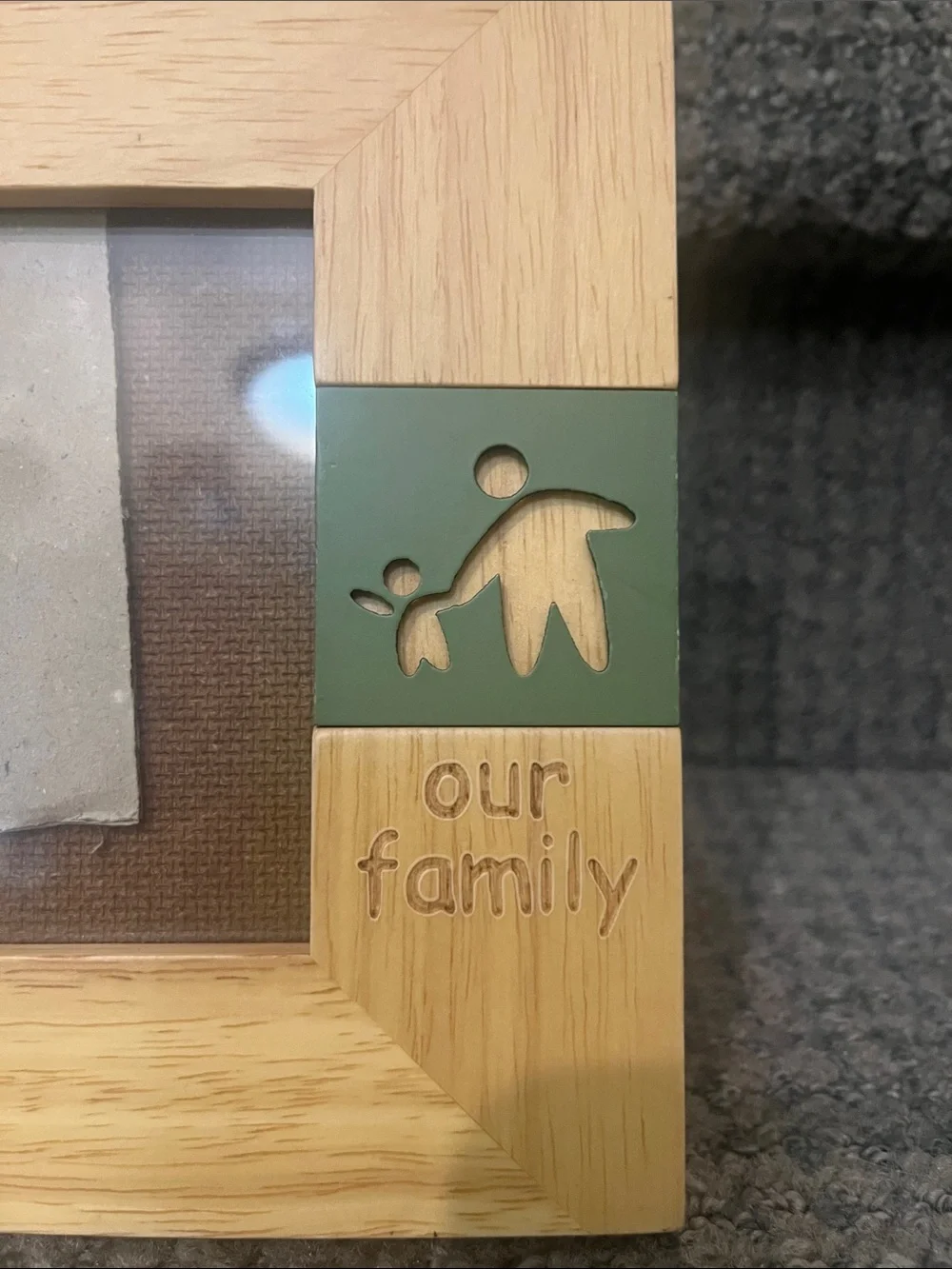 Natural Wood 'Our Family' Picture Frame with Olive Accent